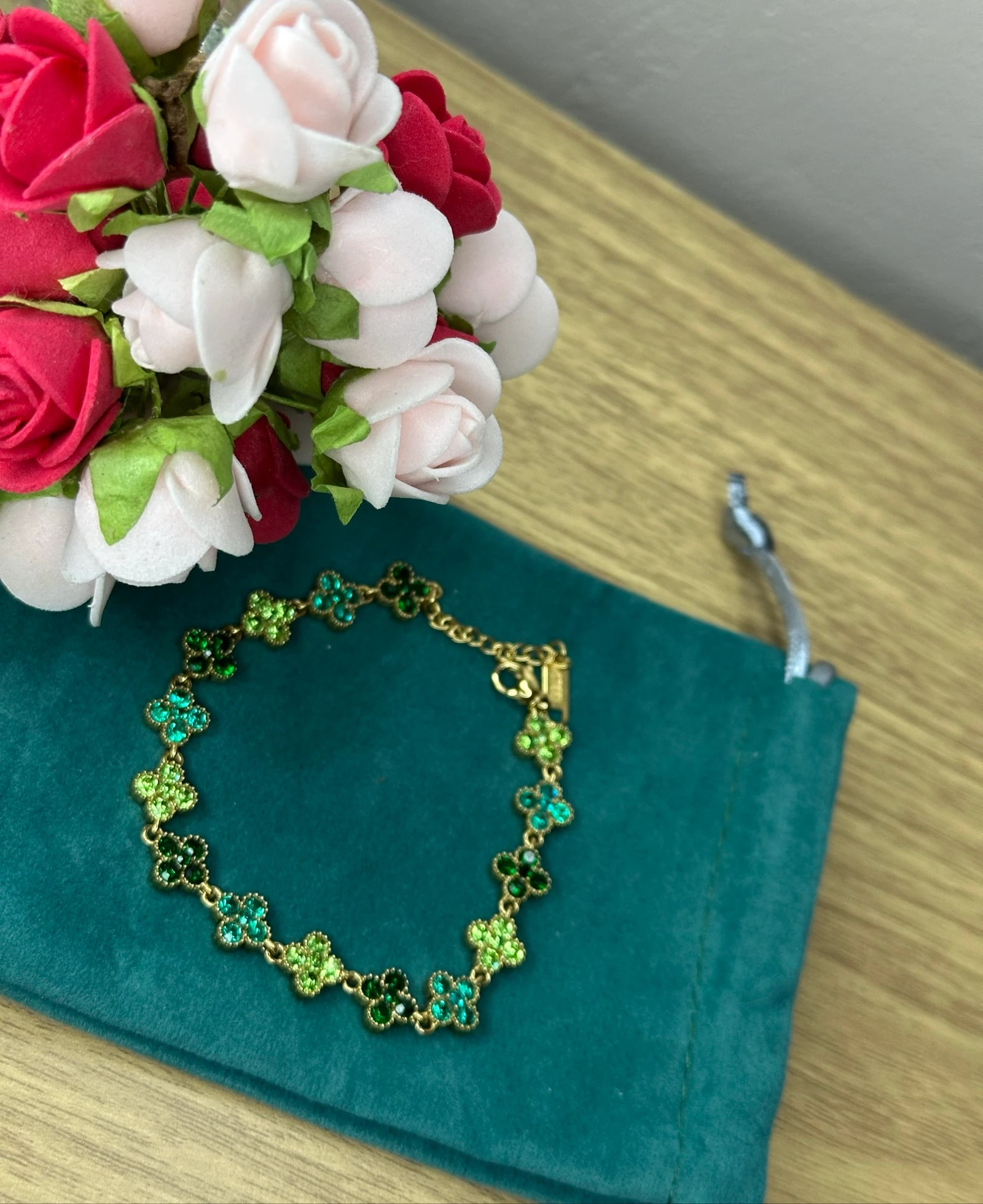 Green & Gold Rhinestone Clovers Bracelet - Stainless Steel (New) – photo 6